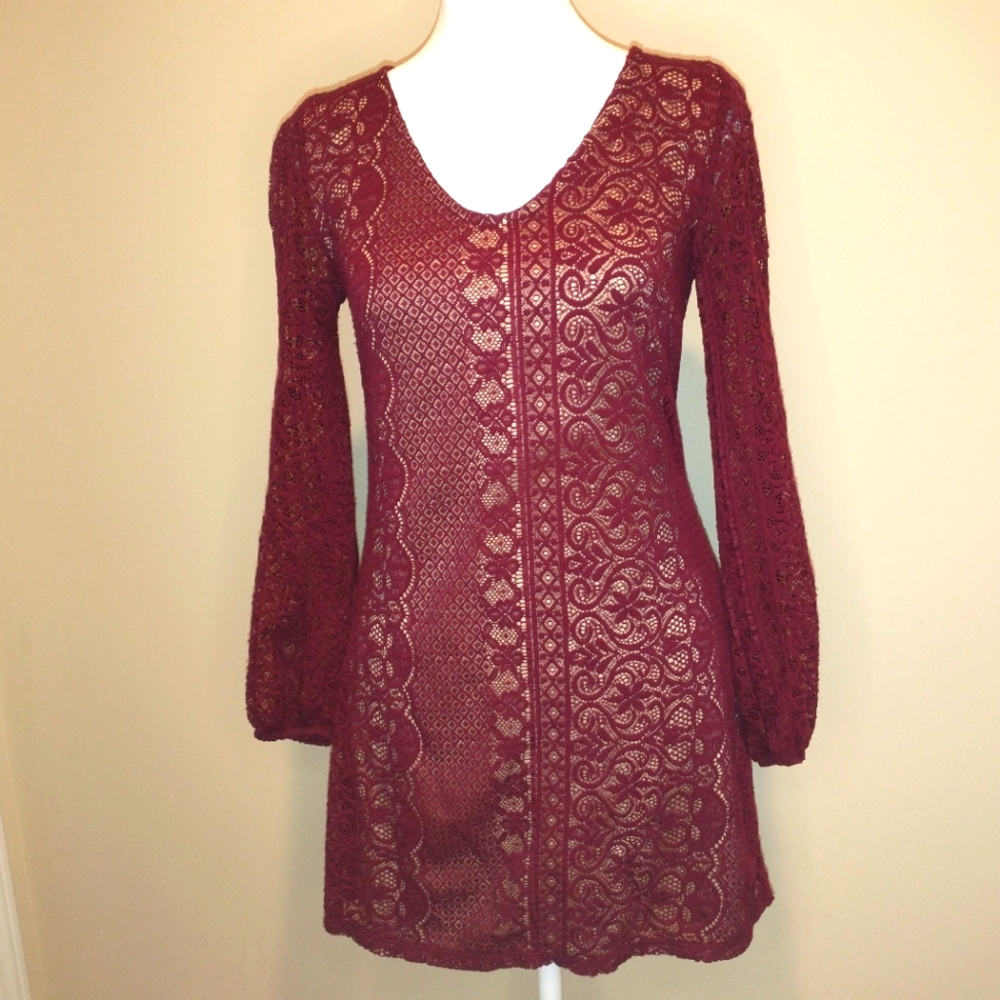 Speechless Burgundy Lace Overlay Dress with Cut-Out Back - Picture 2 of 6